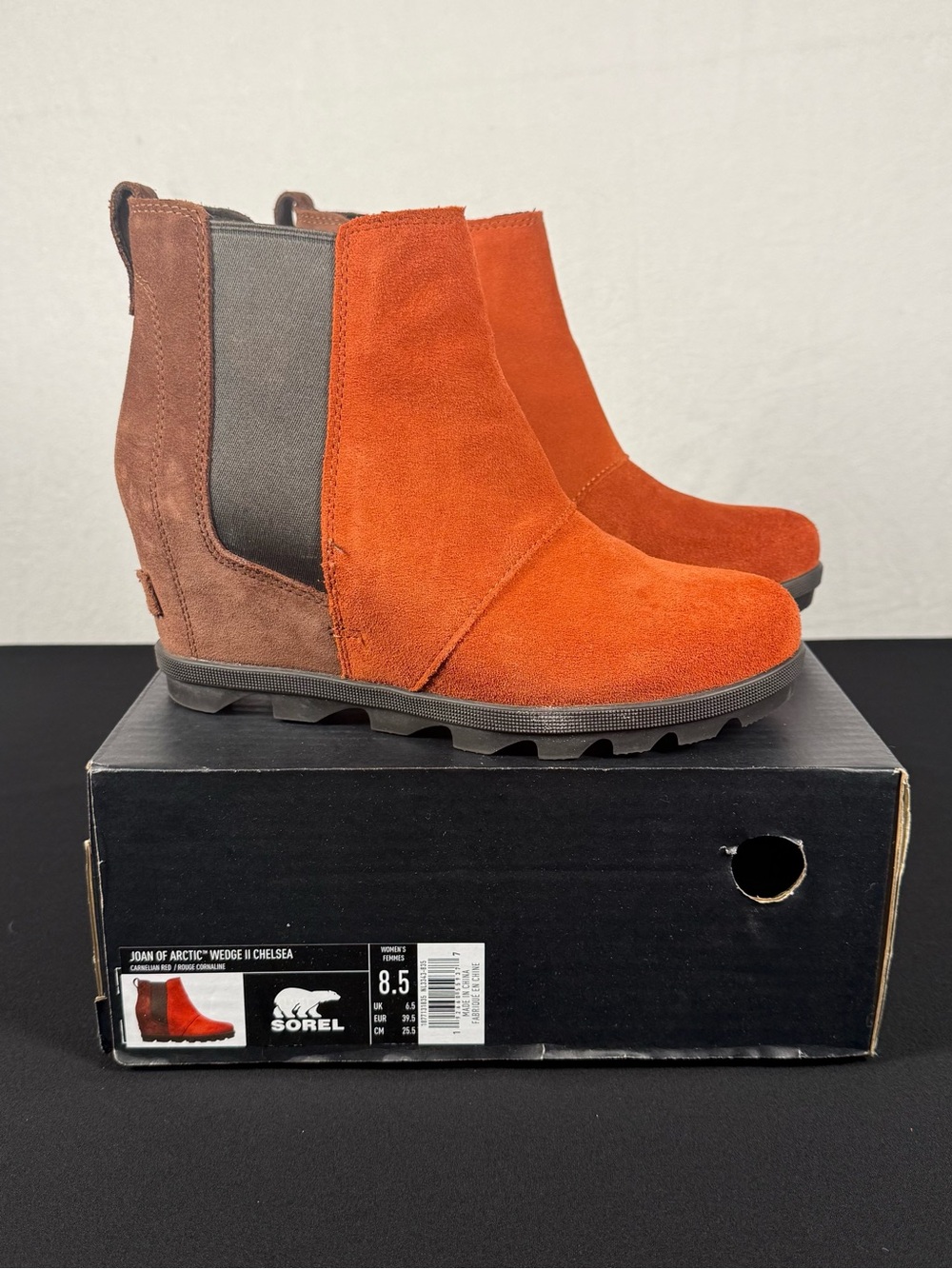 Women’s Sorel Joan Of Arctic Wedge II Chelsea Carnelian Red Suede Boots 8.5